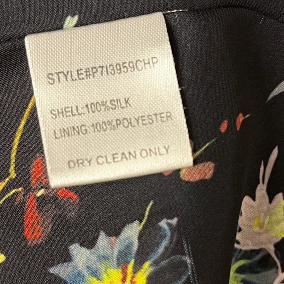 Parker One Sleeve Silk Black Asymmetric Ruffle Dress 6 Dark Floral Flounce - Picture 12 of 12